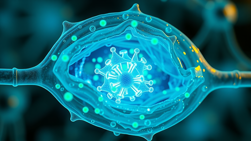 vivid cross-section of a human cell absorbing glowing nano nutrients, rapid nutrient uptake, macro lens, organic nano nutrition absorption