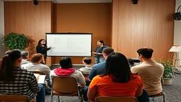 relaxed holistic nutrition seminar, attentive listeners, instructor demonstrating healthy recipes, photorealistic, inside a modern lecture hall with plants and wood accents, highly detailed, audience taking notes, neutral earthy colors, diffused lighting, shot with an 85mm lens.